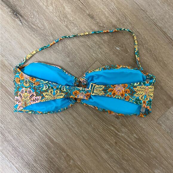 Mossimo Blue Floral Bohemian Women’s Bathing Suit Bandeau Top Medium - Picture 4 of 5